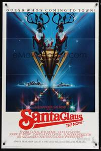 8w709 SANTA CLAUS THE MOVIE advance 1sh '85 cool Bob Peak artwork of Santa & his sleigh!