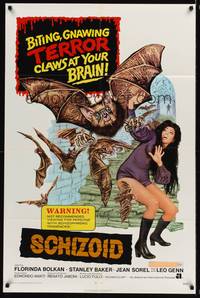 8w715 LIZARD IN A WOMAN'S SKIN 1sh R72 Lucio Fulci, artwork of giant bats terrorizing sexy girl!