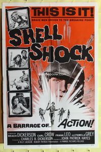 8w739 SHELL SHOCK 1sh '64 WWII action, brave men driven to the breaking point!