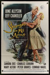 8w809 STRANGER IN MY ARMS 1sh '59 June Allyson, Jeff Chandler, Sandra Dee, Charles Coburn, Astor