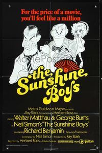 8w819 SUNSHINE BOYS 1sh '75 great Al Hirschfeld art of George Burns, Walter Matthau & Lee Meredith