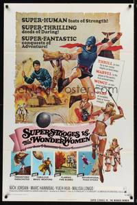 8w826 SUPERSTOOGES VS. THE WONDERWOMEN 1sh '74 super-fantastic conquests of adventure, wacky art!