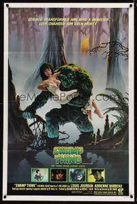 8w828 SWAMP THING 1sh '82 Wes Craven, cool Richard Hescox art of him holding Adrienne Barbeau!