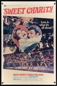 8w831 SWEET CHARITY 1sh '69 Bob Fosse musical starring Shirley MacLaine, it's all about love!