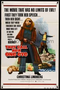 8w862 THEY CALL HER ONE EYE 1sh '74 wild cult classic, Christina Lindberg in the title role!