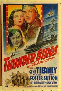 8w869 THUNDER BIRDS 1sh '42 great art of Gene Tierney, Preston Foster & John Sutton in WWII!