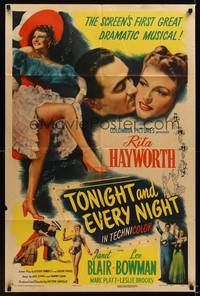 8w881 TONIGHT & EVERY NIGHT 1sh '44 sexy showgirl Rita Hayworth shows legs, plus headshot!