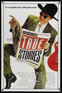 8w901 TRUE STORIES style B 1sh '86 giant image of star & director David Byrne reading newspaper!