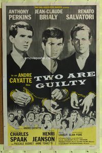 8w903 TWO ARE GUILTY 1sh '64 Le Glaive et la balance, Anthony Perkins, Jean-Claude Brialy!