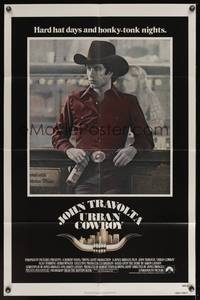 8w917 URBAN COWBOY 1sh '80 great image of John Travolta in cowboy hat bull riding at bar!