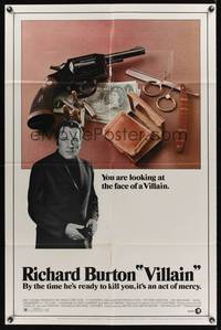 8w926 VILLAIN 1sh '71 Richard Burton has the face of a Villain, cool image!