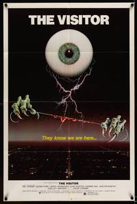 8w929 VISITOR 1sh '79 wild horror art of giant eyeball w/monster hands holding bloody wire!