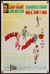 8w933 WALK DON'T RUN 1sh '66 Cary Grant & Samantha Eggar at Tokyo Olympics!