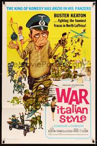 8w937 WAR ITALIAN STYLE 1sh '66 Due Marines e un Generale, cartoon art of Buster Keaton as Nazi!