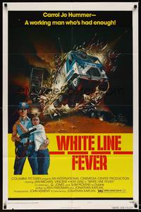 8w953 WHITE LINE FEVER style B 1sh '75 Jan-Michael Vincent, cool truck crash artwork!