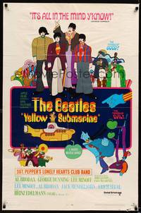 8w986 YELLOW SUBMARINE 1sh 1968 psychedelic art, John, Paul, Ringo & George, 12 song style