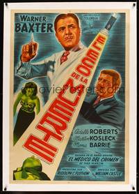 8x169 JUST BEFORE DAWN linen Argentinean '46 cool artwork of Warner Baxter as The Crime Doctor!