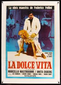 8x170 LA DOLCE VITA linen Argentinean R80s Fellini, classic image of Mastroianni astride Ekberg!