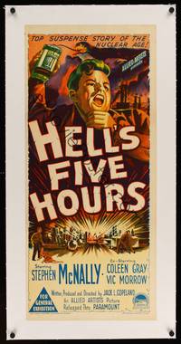 8x043 HELL'S FIVE HOURS linen Aust daybill '58 the top suspense story of the nuclear age, cool art!