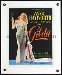 8x202 GILDA linen Belgian '46 classic art of sexy Rita Hayworth full-length smoking in sheath dress!