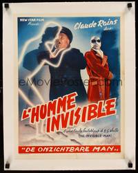 8x204 INVISIBLE MAN linen Belgian R50s Claude Rains, HG Wells, cool completely different artwork!