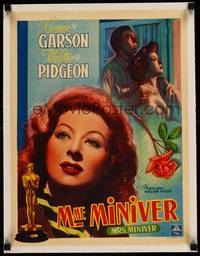 8x208 MRS. MINIVER linen Belgian '46 different art of Greer Garson & Walter Pidgeon, William Wyler!