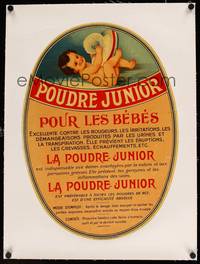 8x191 POUDRE JUNIOR linen Belgian advertising poster '30s artwork of infant playing w/baby powder!