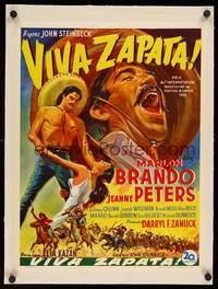 8x217 VIVA ZAPATA linen Belgian '52 Brando, Peters, Quinn, John Steinbeck, cool different art!
