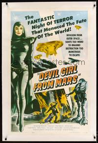 8x299 DEVIL GIRL FROM MARS linen 1sh '55 Earth menaced by fantastic powers, sexy female alien!