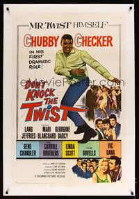 8x301 DON'T KNOCK THE TWIST linen 1sh '62 full-length image of dancing Chubby Checker, rock & roll!