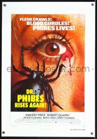 8x307 DR. PHIBES RISES AGAIN linen 1sh '72 Vincent Price, classic close up image of beetle in eye!