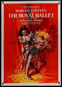 8x039 ROYAL BALLET linen English 1sh '60 wonderful art of ballerina Margot Fonteyn with flowers!
