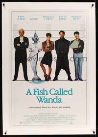 8x316 FISH CALLED WANDA linen 1sh '88 John Cleese, Jamie Lee Curtis, Kline & Palin in line up!