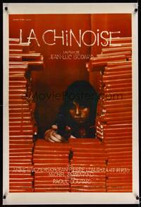 8x364 LA CHINOISE linen 1sh '67 Jean-Luc Godard, close up of Juliet Berto pointing gun!