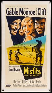 8x095 MISFITS linen French 23x32 '61 Huston, different art of Gable, Monroe & Clift by Grinsson!