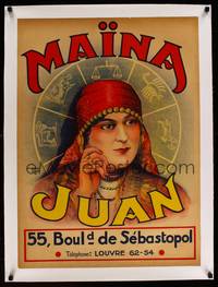 8x094 MAINA JUAN linen French 23x32 '20s cool stone litho of female fortune teller & Zodiac signs!