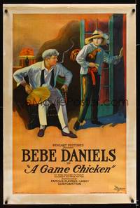 8x322 GAME CHICKEN linen 1sh '22 stone litho of Bebe Daniels dressed as a man going to cockfight!