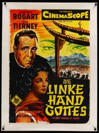 8x129 LEFT HAND OF GOD linen German '55 completely different art of Bogart & Tierney by Lo Linkert!