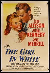 8x327 GIRL IN WHITE linen 1sh '52 art of pretty female doctor June Allyson & Arthur Kennedy!
