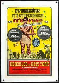 8x344 HERCULES IN NEW YORK linen 1sh '70 barechested Arnold Schwarzenegger in 1st movie!