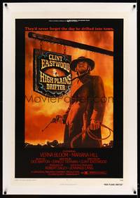 8x347 HIGH PLAINS DRIFTER linen 1sh '73 great art of Clint Eastwood holding gun & whip!