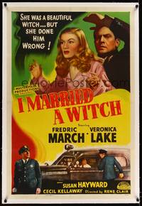 8x352 I MARRIED A WITCH linen 1sh R40s art of Veronica Lake & Fredric March + cops & police car!
