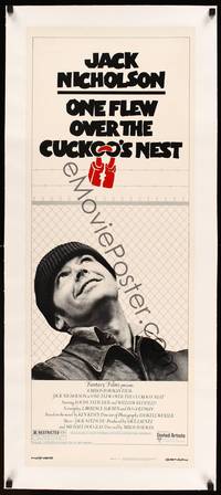 8x020 ONE FLEW OVER THE CUCKOO'S NEST linen insert '75 c/u of Jack Nicholson, Milos Forman classic!