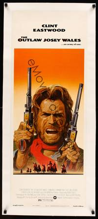 8x021 OUTLAW JOSEY WALES linen insert '76 Clint Eastwood is an army of one, cool double-fisted art!