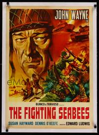 8x071 FIGHTING SEABEES linen Italian 20x28 R60s completely different art of John Wayne & soldiers!