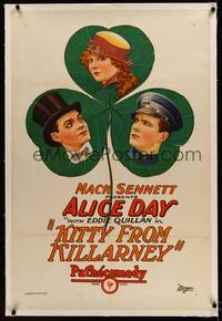8x363 KITTY FROM KILLARNEY linen 1sh '26 stone litho of Alice Day, Eddie Quillan & cop in clover!