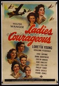 8x365 LADIES COURAGEOUS linen 1sh '44 airplane factory worker Loretta Young, Diana Barrymore