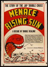 8x383 MENACE OF THE RISING SUN linen 1sh '42 wild art of Japanese serpent double-crossing the U.S.!
