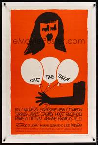 8x405 ONE TWO THREE linen 1sh '62 Billy Wilder, wonderful Saul Bass art of girl with balloons!
