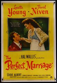 8x408 PERFECT MARRIAGE linen 1sh '46 great close up of Loretta Young holding David Niven's chin!